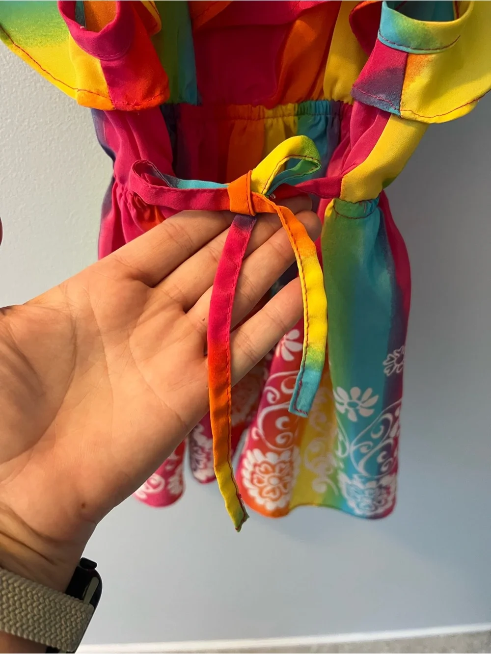Girls Rainbow Ruffle Sundress with Floral Border 3T